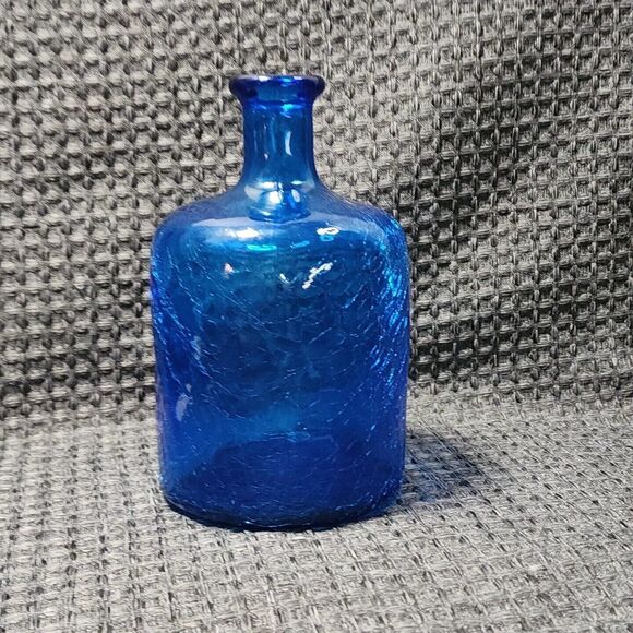 Jug Crackle Glass Blue Swirl Pattern 7.5" Tall X 4" Dia. Decorative Heavy - Picture 1 of 16
